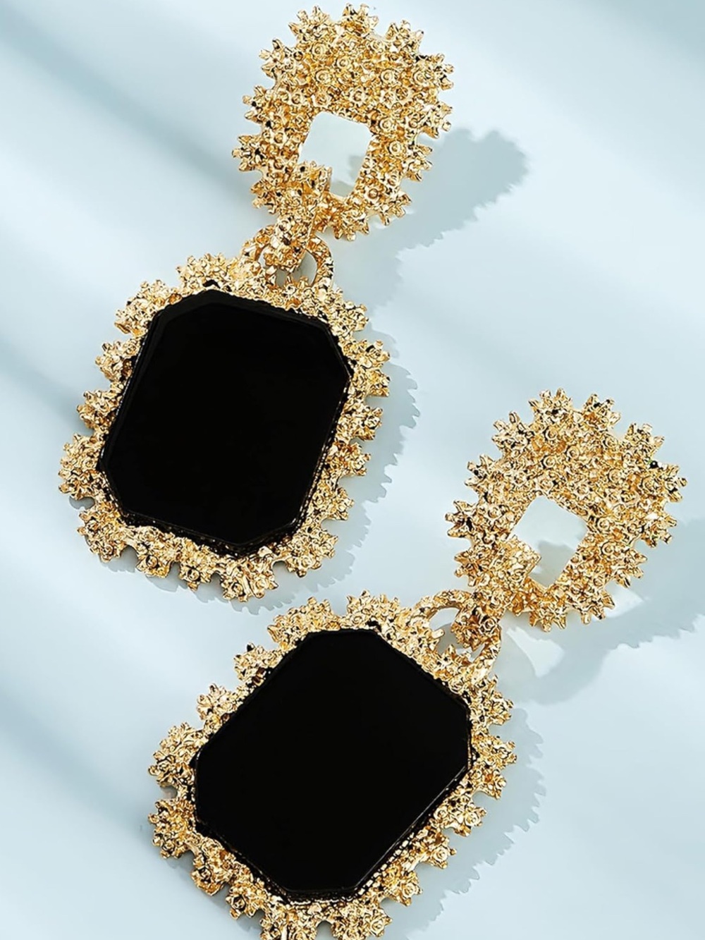 Anthropologie Gold Drop Earrings with Black Stone